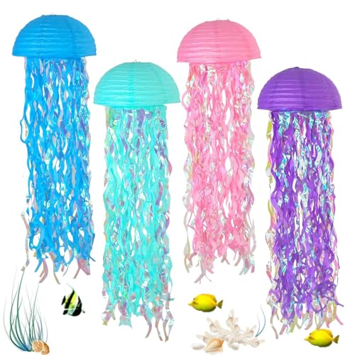 Faroles de medusas bajo el mar – Lámparas decorativas de papel colgante, guirnalda de fiesta de festival, decoración de tentáculos de medusas oceánicas, diseño ligero y plegable, para fiestas en el