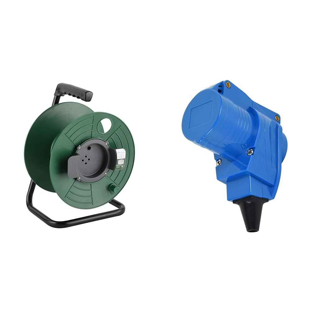 Prise électrique angulaire double IP44 et enrouleur vide Electraline pour atelier