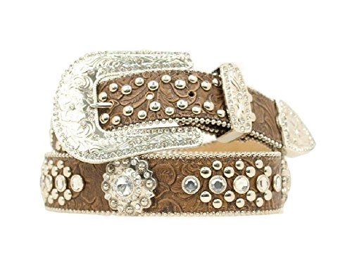 Nocona Belt Co. Women's Blazin Roxx Concho Studded Floral Embossed Western Brown Medium