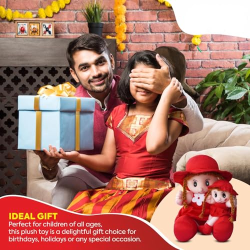 Image of SARO Mother & Baby Girl Soft Doll Set - Red Dress & Hat Combo | (Mother Doll Red)