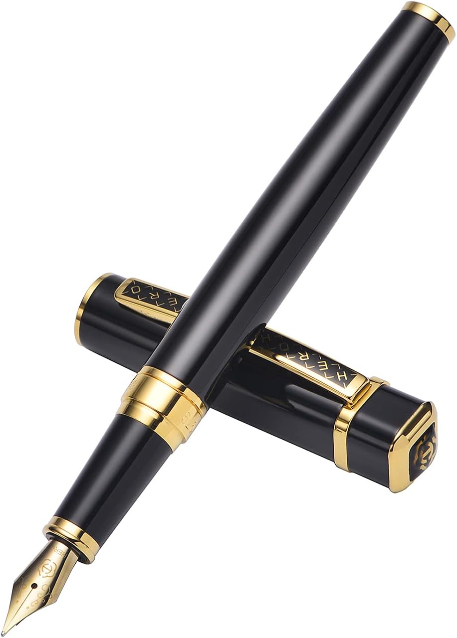 Hero 979 Black Metal Fountain Pen Iridium Fine Nib, luxury Square Cap Writing Pen