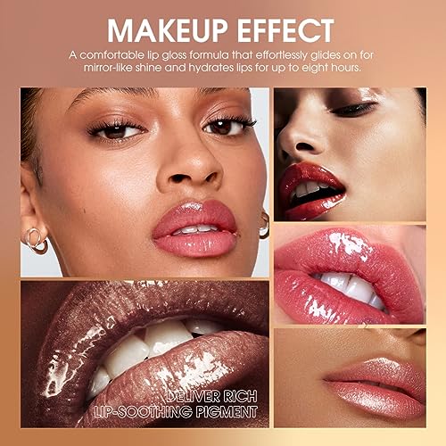 Ofanyia Hyaluronic Acid Lip Gloss, Shimmer Plumping Liquid Lipstick, Moisturizing Long-lasting Smooth Texture Lifter Lip Gloss with Heart Brush (01#) - Image 8