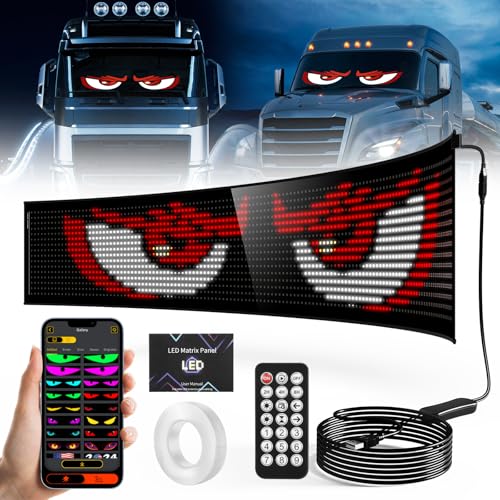 Led Eyes for Car - Large Size Windshield Eyes Animated Led Devil Eyes Light for Cars,DIY Programmable Flex Colorful Eye Lamp Soft Screen for Car Truck Windows with App Control (52.36x7.56 Inch)