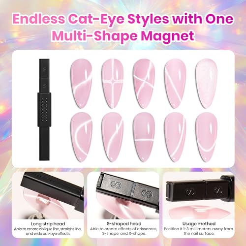 Image of Beetles Cat Eye Gel Nail Polish Set - Timeless Gleam 20 Colors Glitter Cat Eye Gel Nail Kit Nude Pink Red Blue Brown Black Magnetic Base Matte Glossy Top Coat Soak Off UV Manicure Salon Gift for Women