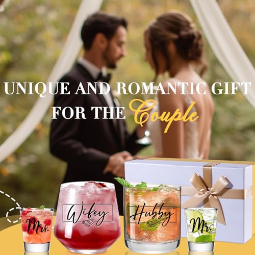 JOVGANK Wedding Gifts for Couples 2026, Bridal Shower Gifts, His and Hers Glass, Mr and Mrs Shot Glass, Hubby and Wifey Gift, Anniversary Couples Gift for Bride and Groom - Image 5