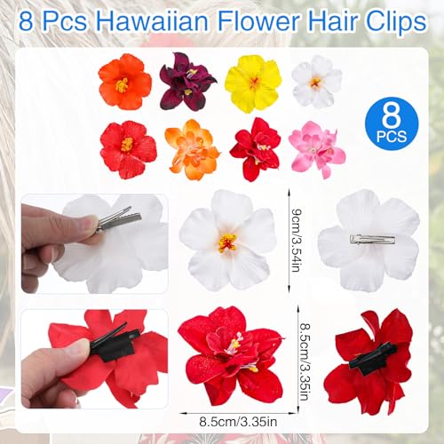 Ouligay 8 PCS Pinzas para el Cabello con Flores Hawaiianas, Clips de Flores Artificiales Plumeria Hibiscus 3.5 Pulgadas Boho Accesorios de Playa para Mujeres y Niñas miniatura 2