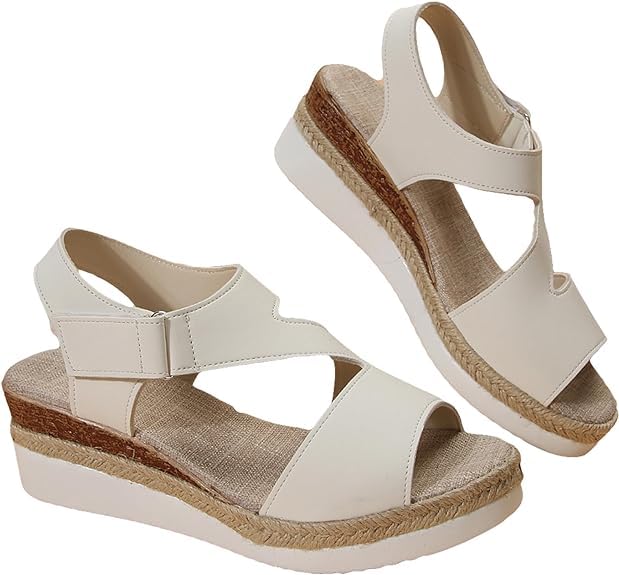 Cmeilau 2024 New Women's Thick-Soled Buckle Wedge Sandals,Straw Braided Edge Sweat-absorbent Anti-slip Breathable Soles Platform Sandals