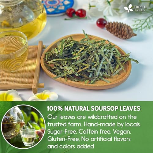 Image of 2.5oz Premium Soursop Graviola Dried Leaves Tea, Finest Soursop Tea Size, Lovely Taste, 100% Natural & Pure, Wildcrafted, Graviola, Soursop, Hoja Guanabana Tea, Caffeine / Sugar / Gluten Free, Vegan Product