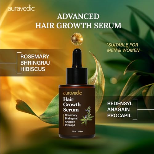 Image of Auravedic Advance Hair Growth Serum For Scalp with 3% Redensyl, 2% Anagain, 3% Procapil, Caffeine, Biotin, Bhringaraj, Rosemary Oil For Hair Serum For Hair Fall Control 30ML