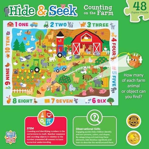 MasterPieces Nature Puzzle - Hide & Seek 48 piezas - Contando en la Granja - 19"x14" miniatura 4