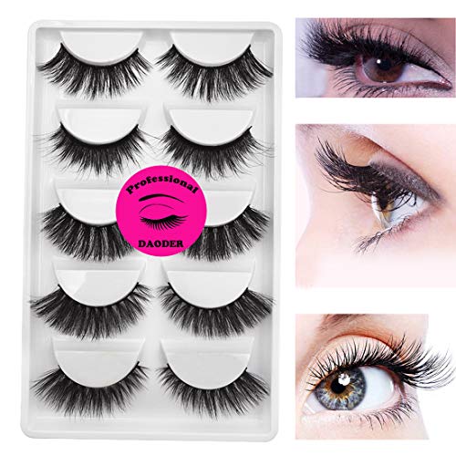 DAODER Mink Lashes Strip 5pairs Variety Dramatic False Eyelashes Thick Volume Long Wispies Reusable Fake Lashes