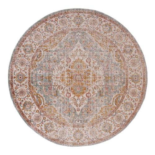 6 ft. Oriental Power Loom Distressed Round Area Rug Blue & Orange