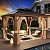 Jolydale 10' x 12' Gazebo, Permanent Wooden Finish Coated Aluminum Frame Canopy, Galvanized Steel Double Top, Outdoor Metal Pavilion with Privacy Curtains and Netting, for Patio, Deck and Backyard