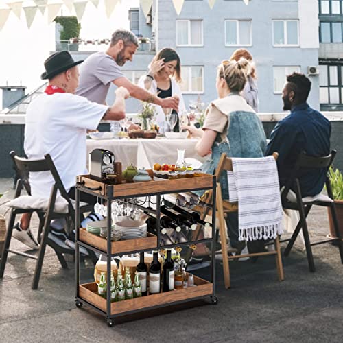 Charavector Bar Carts For The Home, Industrial Bar Serving Cart On Wheels, Wine Cart With 3 Tier Storage Shelf, Portable Liquor Cart #TOP3