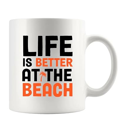 Panvola Life is Better at The Beach Mug Gifts for Beach Lovers Women Men Beach Presents Summer Mugs Ceramic Cup 11 oz White Novelty Drinkware