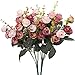 Luyue 7 Branch 21 Heads Artificial Silk Fake Flowers Leaf Rose Wedding Floral Decor Bouquet,Pack of 2 (Pink Coffee)