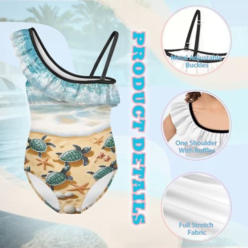 Image of Xpyiqun Swimsuits for Girls 3-14 1-Shoulder Ruffle Bathing Suit One Piece Adjustable Halter Swimming Wear