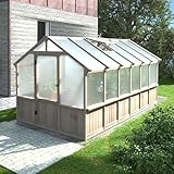 VEIKOU 8βx12β Greenhouses for Outdoors, Walk-in Wood Greenhouse with Cedar Frame & Adjustable Vent, Garden Green House with 6MM Thick Polycarbonate Panel for Outside, Backyard, Light Brown Mocha
