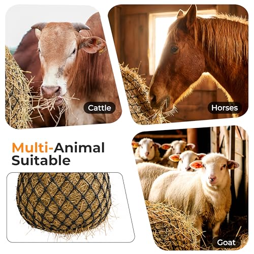 FRUITEAM Hay Nets for Horses, Heavy Duty Hay Bags with 2" Hole, Durable Hanging Hay Net for Goat Sheep, Slow Feed Hay Net with Upgraded Anti-Biting Nylon Rope (35" Length) — view 6