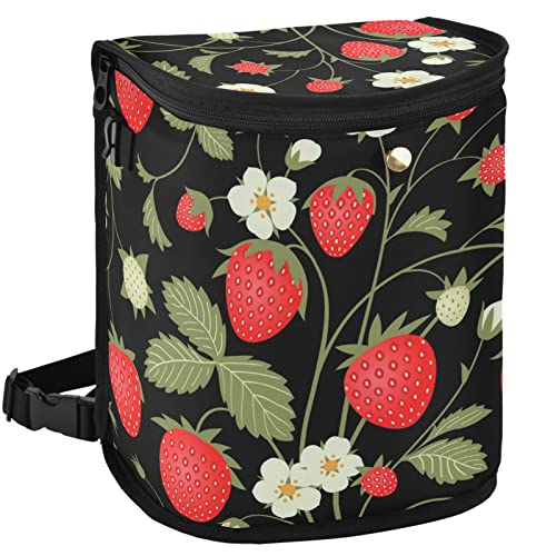Image of Strawberry Fruit Flowers Leaves Car Trash Can Car Garbage Bag with Lid Hanging Waterproof Leak Proof Vehicle Storage Bin