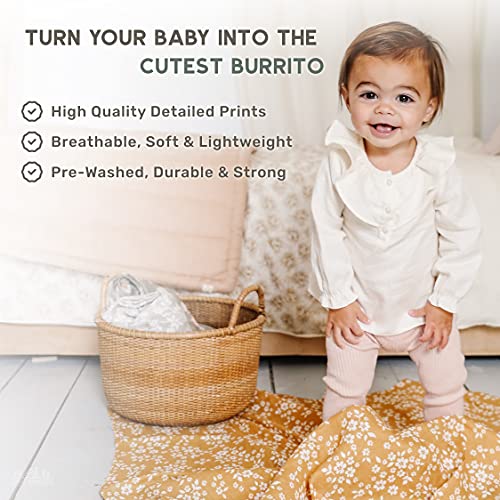 Image of Mini Wander Swaddles for Newborns Muslin Swaddle Blankets - Breathable Soft Receiving Blanket Baby Essentials | 47 x 47 Cotton - Whimsy Floral (Mustard)