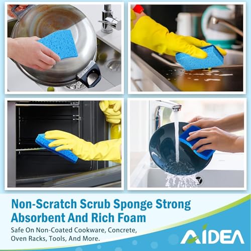 AIDEA Non Scratch Scrub Sponge, 24Count, Sponges for Dishes, Sponges Kitchen, Cleaning Sponge, Cleans Fast Without Scratching, Stands Up to Stuck-on Grime, Cleaning Power for Everyday Jobs