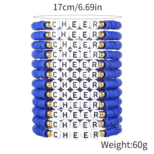 12Pcs Polymer Clay CHEER Stackable Friendship Bracelets Colorful Multilayer Heishi Surfer Clay Gold Beaded CHEER Stretch Bracelets for Women Men Game Day Jewelry Team Cheer Gifts2