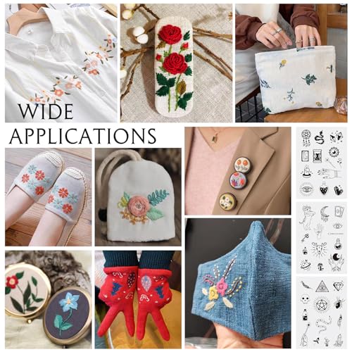 Image of Magibeads 52 Patterns Witchy Water-Soluble Embroidery Moon Spider Cow Dreamcatcher Stick and Stitch Embroidery Paper Starter Kit for Hand Sewing Beginners Adult