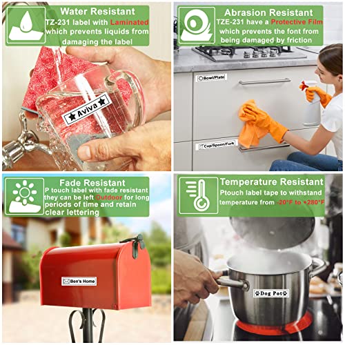 Beyondtek Compatible For Brother Label Maker Refills Tze231 Ptouch Tz Tape 12Mm 0.47 Laminated White For Brother P-Touch Ptd210 Pth100 Ptd400 Ptd600 Label Maker Tape, 26.2 Feet (8M) 5-Pack #TOP1