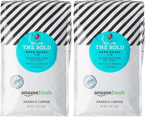 Image of AmazonFresh Go For The Bold, 100% Arabica Coffee, Dark Roast, Whole Bean, 12 Ounce (Pack of 2)