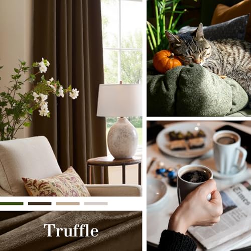 Image of Truffle Velvet Curtains Quiet Luxury Back Tab 52x90 Inch 2 Panels | Soft Velvet, Blackout, Lined, For Bedroom & Living Space, Light Shifting Texture, Elegant Drape, Rod Pocket, Luxury
