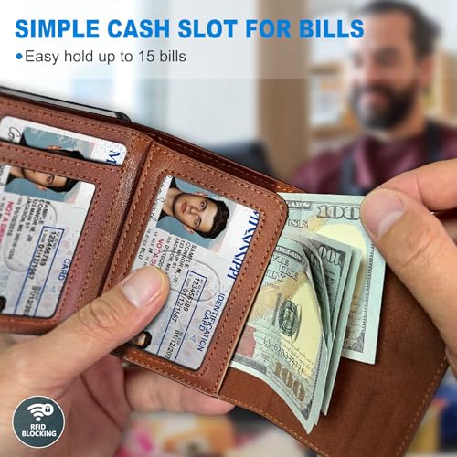Wallet for Men,with Cash Pocket 2 ID Window 9-13 Cards,Metal Case Smart Slim Pop Up Credit Card Holder Flip with Magnetic Closure RFID Blocking Trifold wallet with Gift Box4
