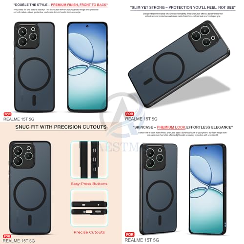 Image of AESTMO Realme 15T 5G Back Cover | 360 Protection | Matte Frosted Hard Back Translucent | Compatible with MagSafe Accessories (MagSafe Matte Hard Black Bumber)