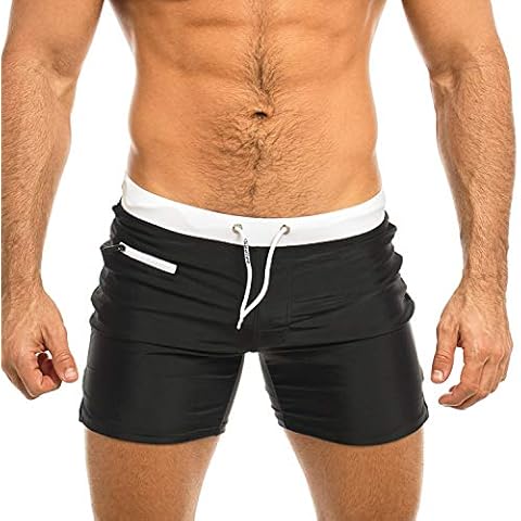 Taddlee Men's Swimwear Swim Shorts Trunks Square Cut Black Blue Swimsuits Boxers (M fit Waist 34-36 inch, Black) Cover