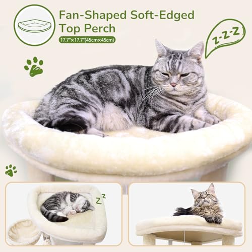 Globlazer Corner Cat Tree, 51in Curved Series Modern Cat Tower for Indoor Cats with Hammock, 7 Sisal Scratching Posts, Large Fan-Shaped Platform for Large Cats, Cat Condo & Hanging Basket, C51, Beige - Image 5