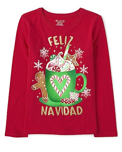 Image of The Children's Place,Feliz Navidad Long Sleeve Christmas Graphic T-Shirt,Large (10 /12)