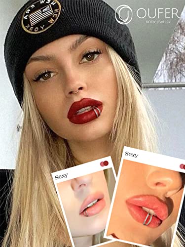 OUFER Helix Piercing Jewelry,16G Surgical Steel Helix Hoop Earrings, Cartilage Tragus Rook Piercing Jewelry, Double Row Diamonds Lip Labret Rings Hoop for Women Men - Image 5