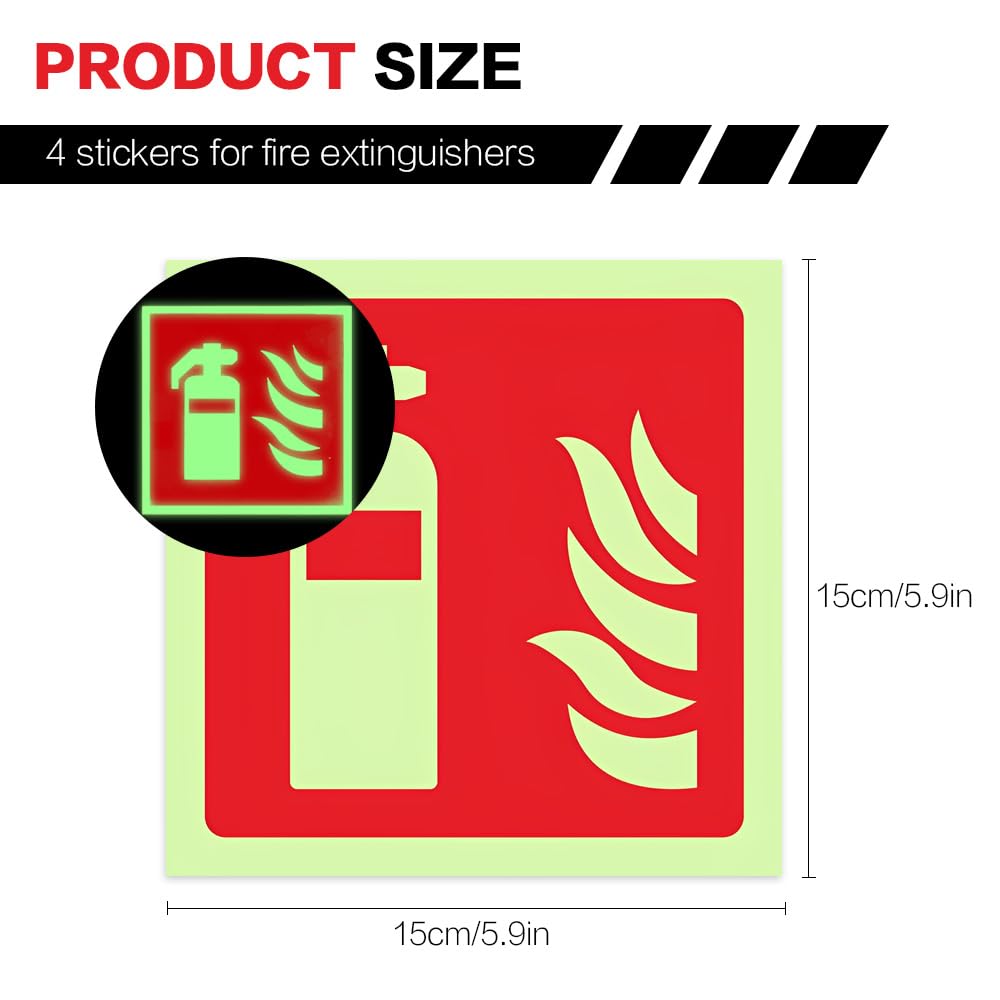 4 PCS Cartello Estintore Adesivo 15 X 15 CM,Segnaletica Adesiva Estintore,SZMK Fire Extinguisher Sign,Cartelli Segnaletica Sicurezza Estintori,Segnaletica Antincendio per Casa, Ufficio, Ospedale