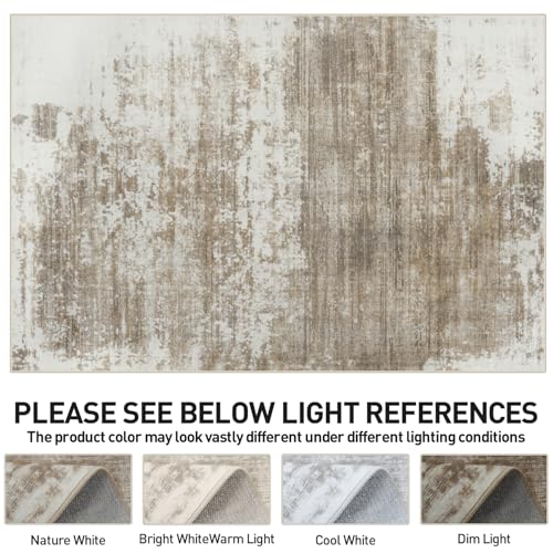 4x6 Area Rugs Washable Rug: Modern Abstract Living Room Rug Soft Anti-Skid Thin Carpet Indoor Floor Non-Shedding Carpets for Bedroom Dining Room Farmhouse Nursery Home Office - Brown White