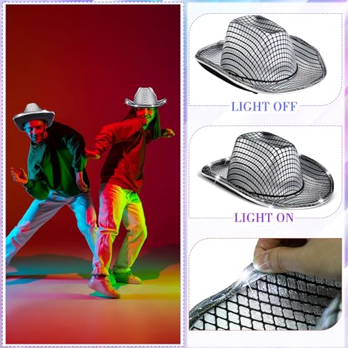 Image of Kigeli 10 Pcs Lights LED Cowboy Hat for Adult LED Flashing Hat for Western Cowboy Women Men Role Play
