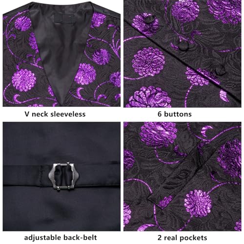 Men's Novelty Silk Vest Set Textured Sleeveless Waistcoat with Necktie Hanky Cufflinks for Wedding Business4