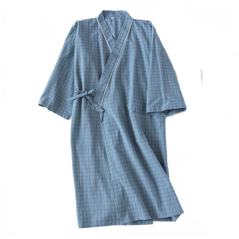 Shanghai Story Check Print Couple 100% Cotton Robe Soft Lightweight Kimono Bathrobe Loungewear