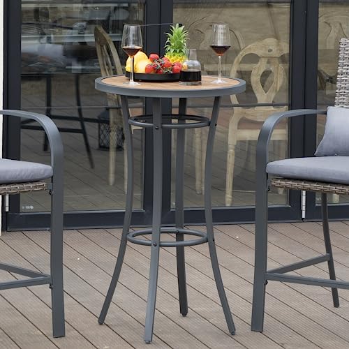 Naga Bahna ECR-SR08GY22 Outdoor Bar Height Bistro Table, 40-Inch Patio Bar Table Bistro Dining Table Pub Table With Wooden-Like Table Top & Metal Frame thumb #4
