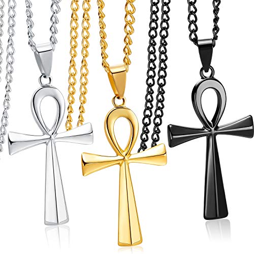 Hicarer 3 Piece Stainless Steel Ankh Pendant Necklaces