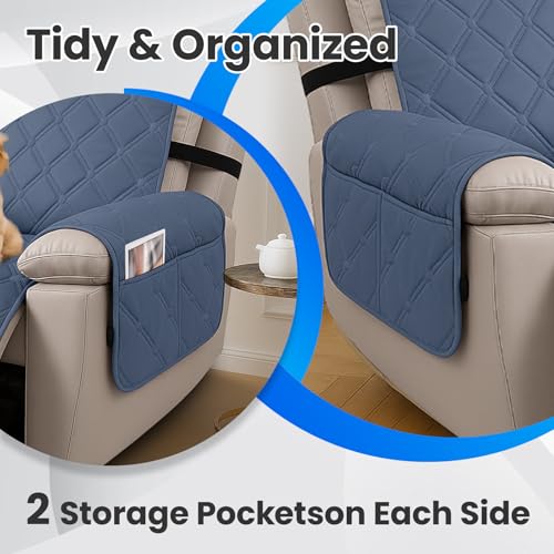 Miniatura 7 de Ystyle Funda Sillon Relax Reclinable 1 Plaza, Funda Butaca Reclinable Impermeable Con Banda Elástica, Antimanchas Y Antiarañazos, Fundas Lavables Para Sillas Reclinables, Azul Gris