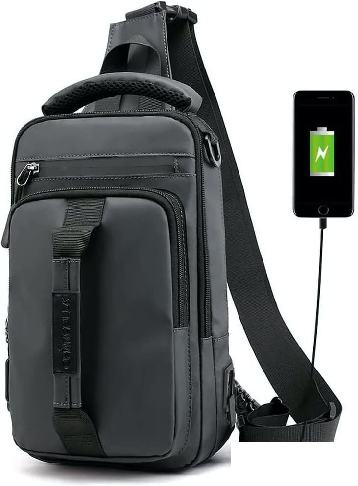 Sling Bag for Men & Women Waterproof Shoulder Daypack Crossbody Backpack for Travel Hiking with USB Charging Port (Black)