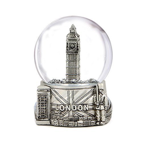 Silver London Snow Globe with Big Ben and Union Jack Flag (3.5 Inches Tall)