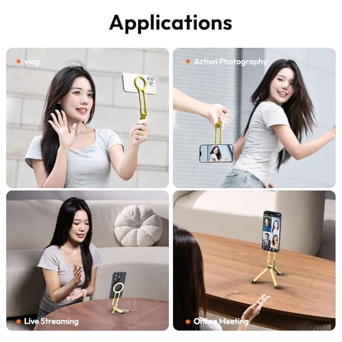 Image of ULANZI MA30 Magnetic Phone Tripod Stand for iPhone - Aluminium Maglock Smartphone Mini Tripod Pocket Cell Phone Stand Strong Magnet Quick Mount Compatible with iPhone 16 15 14 13 12 Series, Gold