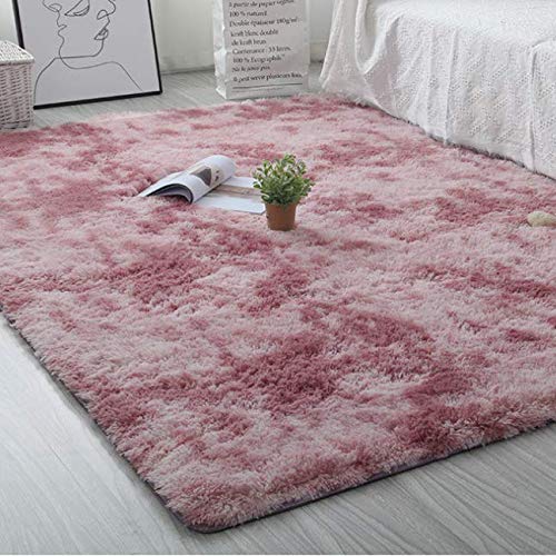 Satisinside Super Soft Bedroom Area Rugs with Anti-Skid Back,Plush and Fluffy Faux Fur Carpet for Kids and Nursery 4 ft x 5 3/10 ft, Deep Pink