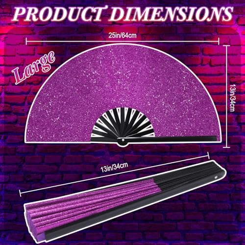 Image of Vercraft 13'' Large Rave Fan for Women Rave Accessories Festival Outfits Glitter Hand Folding Clack Fan for Line Dancing Edm Music Festival Outfits(Purple)
